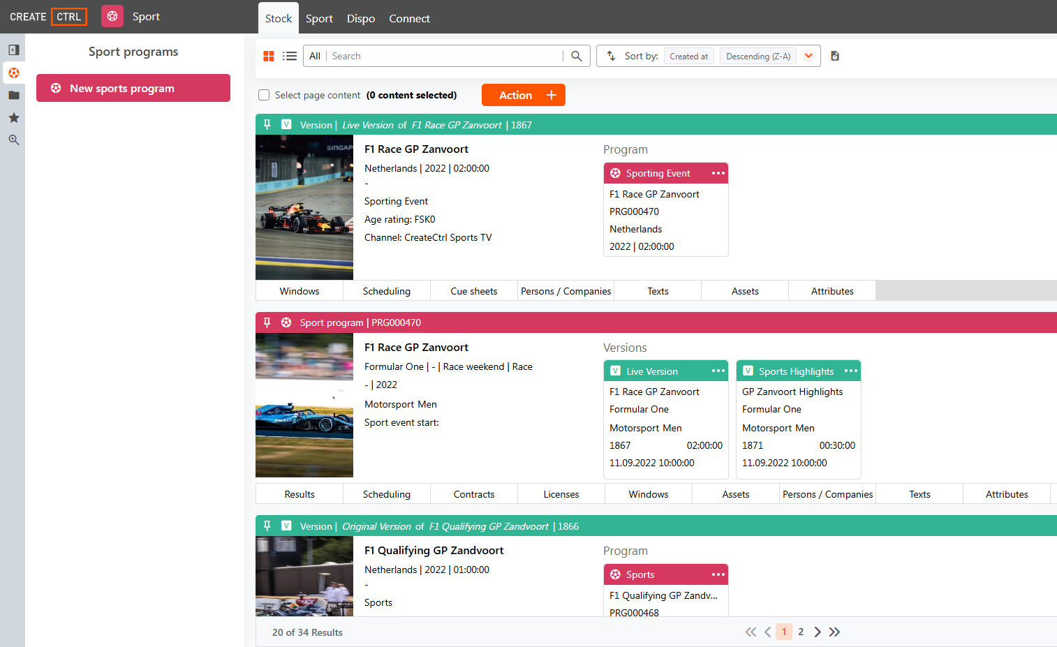 Sport programs with different versions